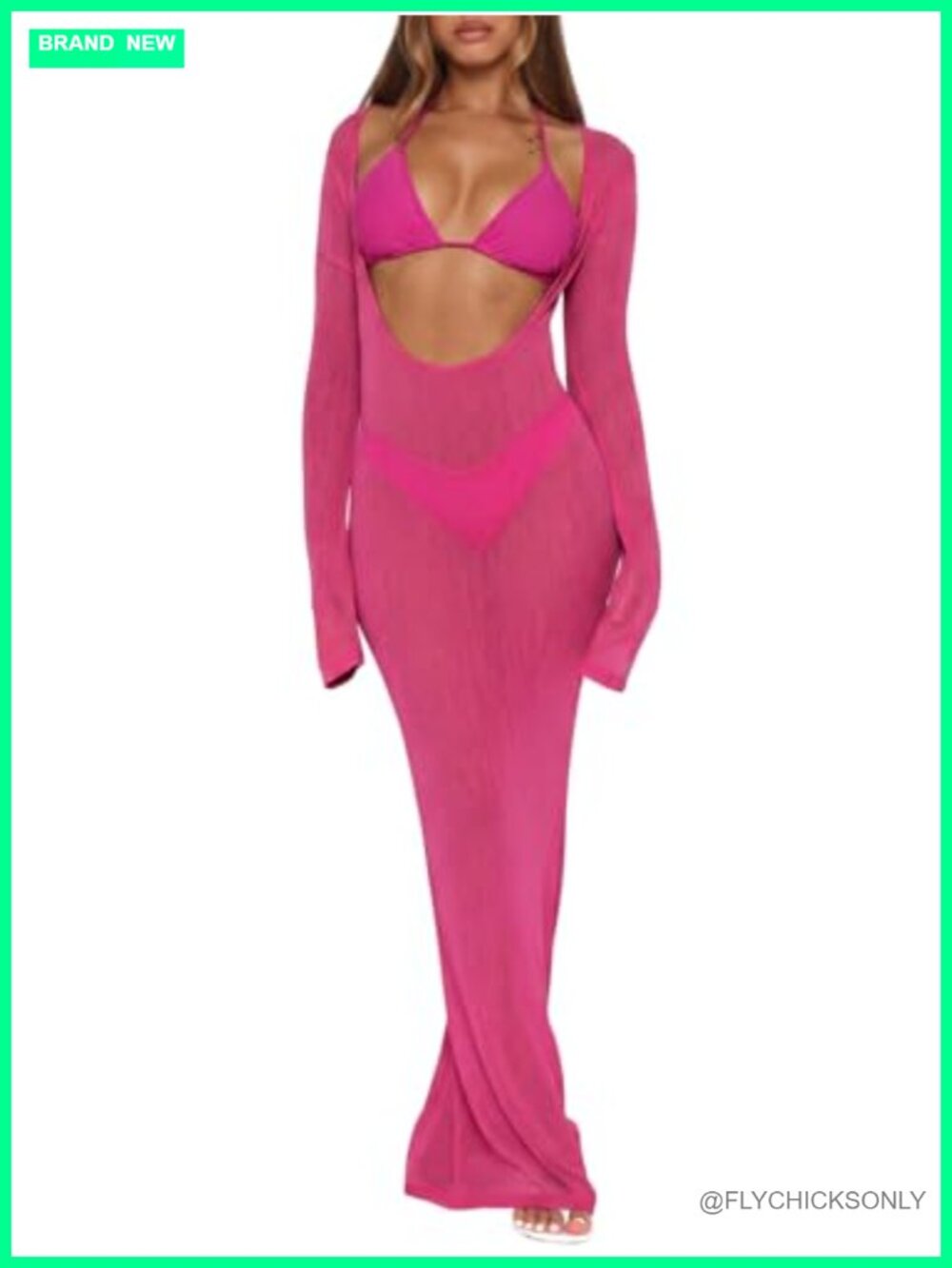 Women's 3 Piece Swimsuit Set Mesh Cover Up & Triangle Bikini Swimwear